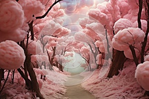 Pastel-colored Cotton candy forest. Fantasy nature