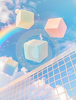Pastel Colored Cubes Floating in the Sky