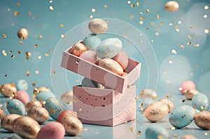 Pastel Easter Eggs in a Pink Gift Box with Confetti