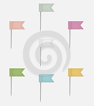 Pastel colored flag shaped map pins, vector mock-up set