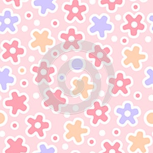 Pastel colored flowers cute crochet seamless pattern, vector