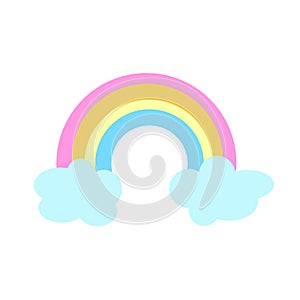 Pastel colored kawaii rainbow between two blue clouds vector image