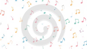 Pastel-colored musical notes scattered on a white background, cr