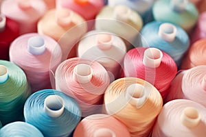 Pastel colored reels with sewing yarn