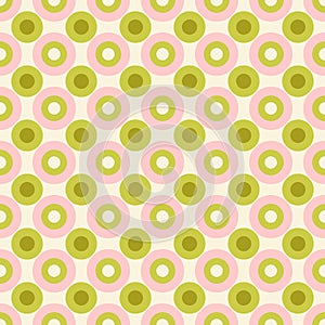 Pastel Colored 70s Retro Optical Geo Circles Vector Seamless Pattern