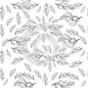 Pastel-colored seamless feather pattern. Seamless background with feathers of bird.