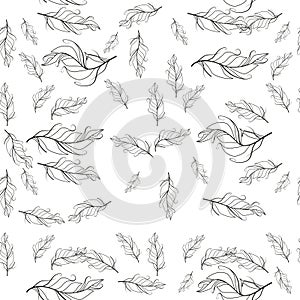 Pastel-colored seamless feather pattern. Seamless background with feathers of bird.