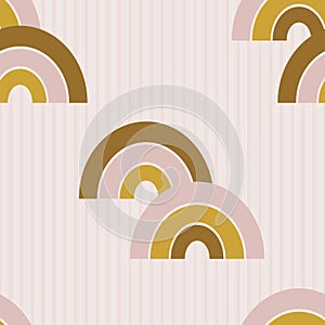 pastel colorful abstract rainbow elements on vertical stripped light pink background