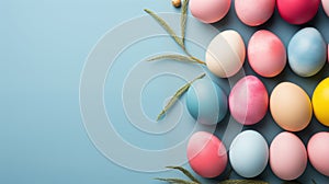 Pastel colorful eggs ai generated banner background copy space