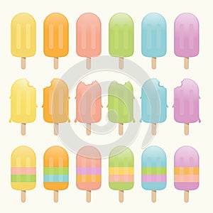 Pastel and colorful set of ice cream, cold fresh snack summer holiday dessert, vector