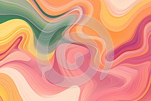 Pastel colorful Y2k retro background with swirl. Abstract liquid illustration. Pink, green and orange groovy wave backdrop