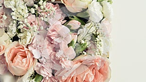 Pastel colors flowers with pink rose and carnation, flowers patterns blooming for wallpaper, Spring floral background