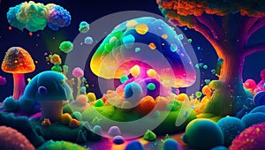 Pastel colors Magic colorfull Mushrooms Jelly Blobs - Ai image illustration