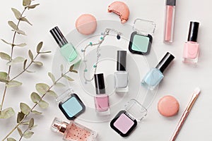 Pastel colors nail polish. Beauty blogger concept