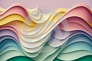 Pastel colors sea waves shape paper background. Generative AI