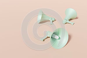 Pastel colour moutpiece loudspeakers, 3d rendering.