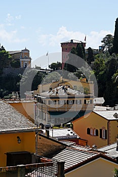 Pastel-coloured houses, Portofino, Genoa, Italy