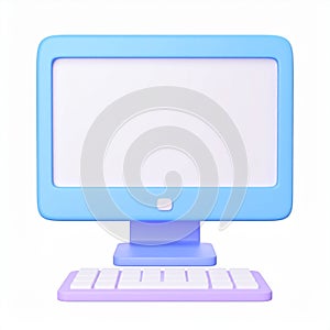 Pastel Computer Screen with Keyboard Render Design on transparent background