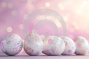 Pastel 3D Easter Eggs with Floral Patterns on Soft Gradient Background