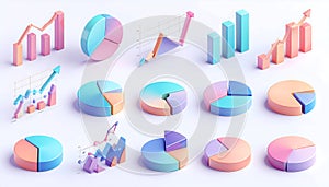 Pastel 3D Isometric Data Visualization Charts Collection