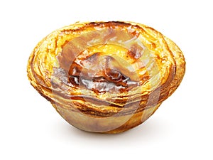 Pastel de Nata, or Portuguese Egg Custard Tart on White Background