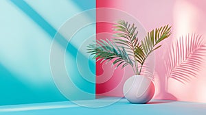 Pastel decor with a single vase and bold shadows photo