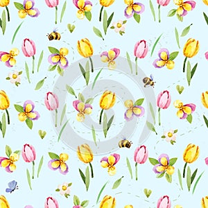 Pastel Decorative Watercolor Flowers seamless pattern