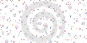 Pastel delicate colours rose buds with circles multi on white vector seamless vintage pattern design