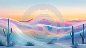 Pastel Desert Sunset with Saguaro Cacti