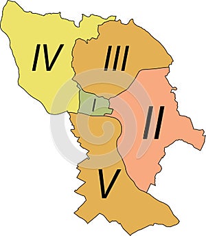 Pastel districts map of the city of Bratislava, Slovakia