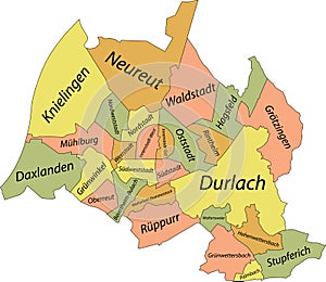 Pastel districts map of Karlsruhe, Germany