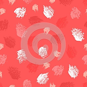 Vector seamless pattern with oil pastel Living Coral strokes and scratches on the coral background. Abstract textured strokes.