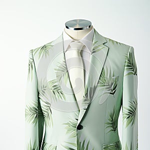 Pastel Dream: Green Palm Print Suit For Listing Thumbnail