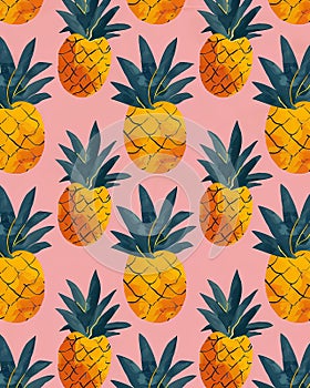 Pastel Dreamy Pineapple Pattern: Pink Background, Aquamarine, Animated GIFs, Simplified Shapes