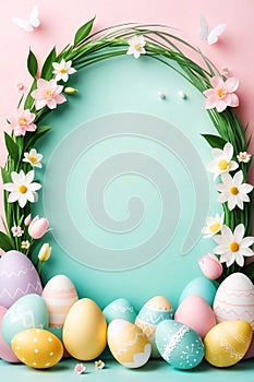 Pastel Easter Background with egg and bunny
