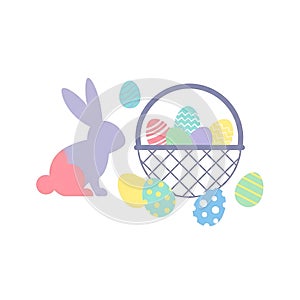 Pastel Easter Bunny and Egg Basket Illustration