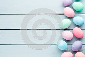 Pastel Easter eggs background. Spring greating card.