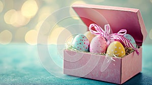 Pastel Easter Eggs In Pink Gift Box