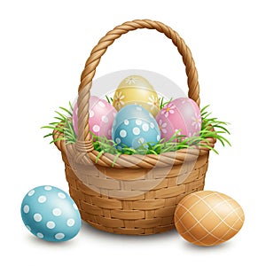 Pastel Easter Eggs in a Woven Basket Illustration