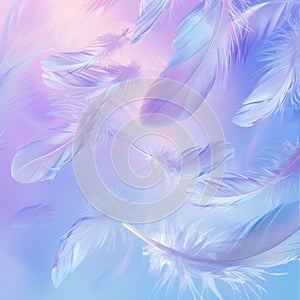 Pastel feathers floating gracefully in a dreamy atmosphere photo