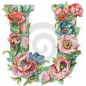 Pastel flower u letter. AI generated.