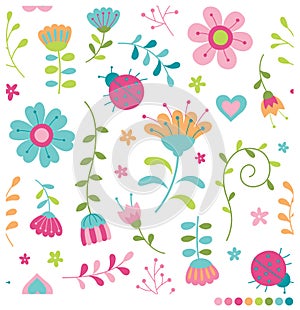 Pastel flowers and ladybugs pattern