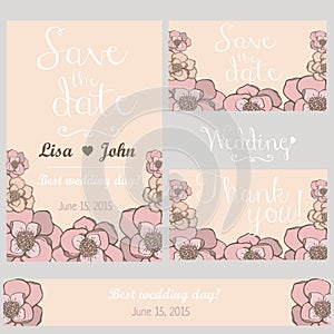 Pastel flowers wedding invitation. Thank you card