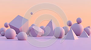 Pastel geometric shapes abstract 3D render