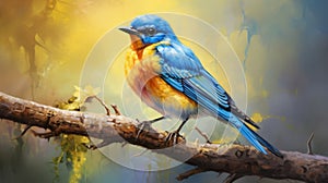 Pastel Graffiti Art Painting: Unique Eastern Bluebird In Citrine Kingdom photo