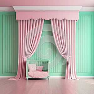 Pastel Green and White Wainscot on a Pink Wall for Babys Room. Generative AI