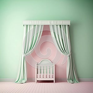 Pastel Green and White Wainscot on a Pink Wall for Babys Room. Generative AI