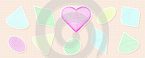 Pastel Heart and Geometric Shapes with Grid Patterns