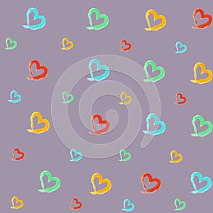 Pastel Heart Pattern On Light Background. Hand Drawn Illustration.