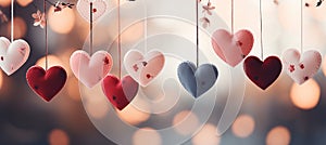 Pastel heart shaped element with glowing lights and bokeh abstract background for advertising banner